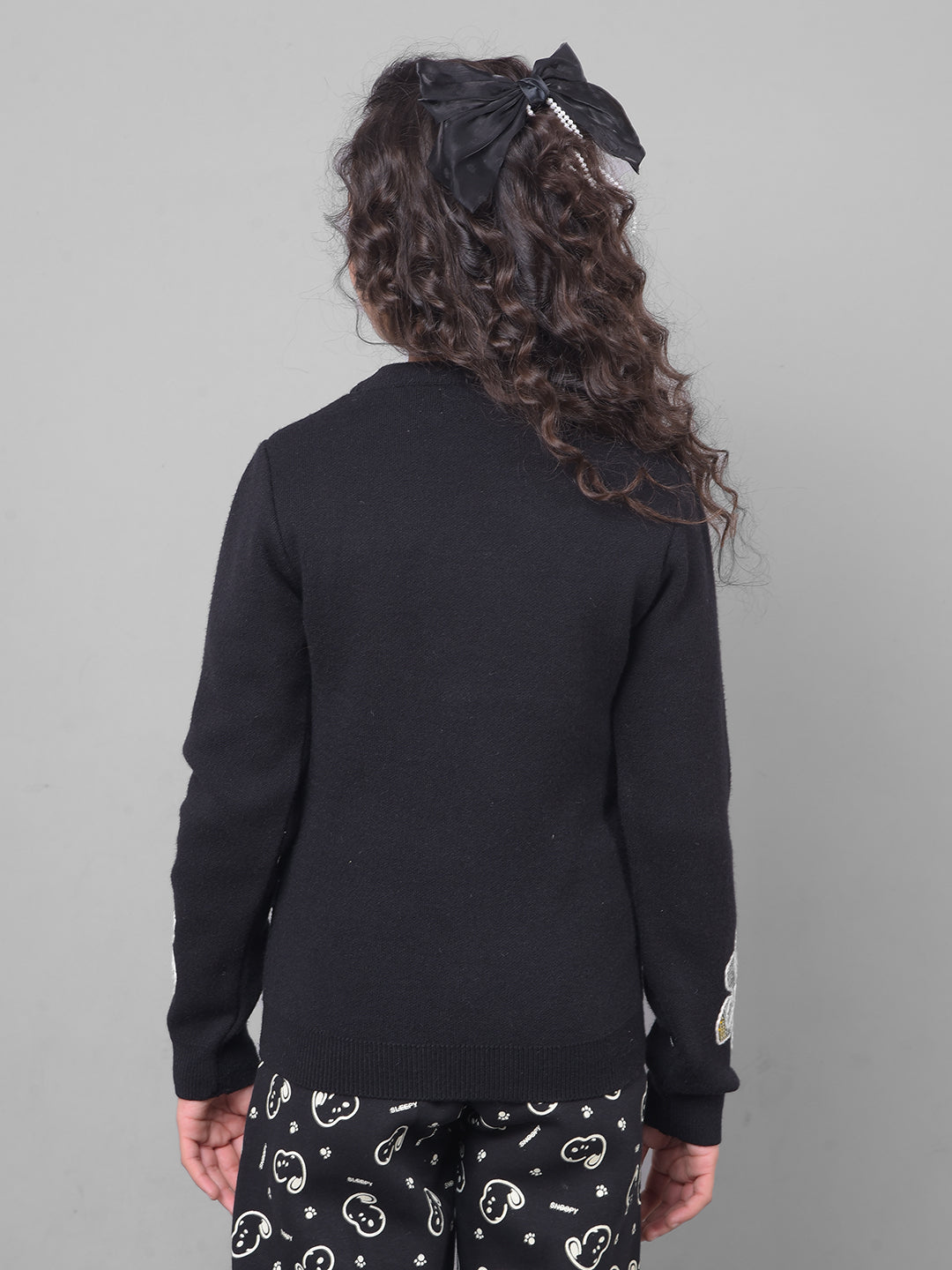 Black Printed Floral Sweater-Girls Sweaters-Crimsoune Club