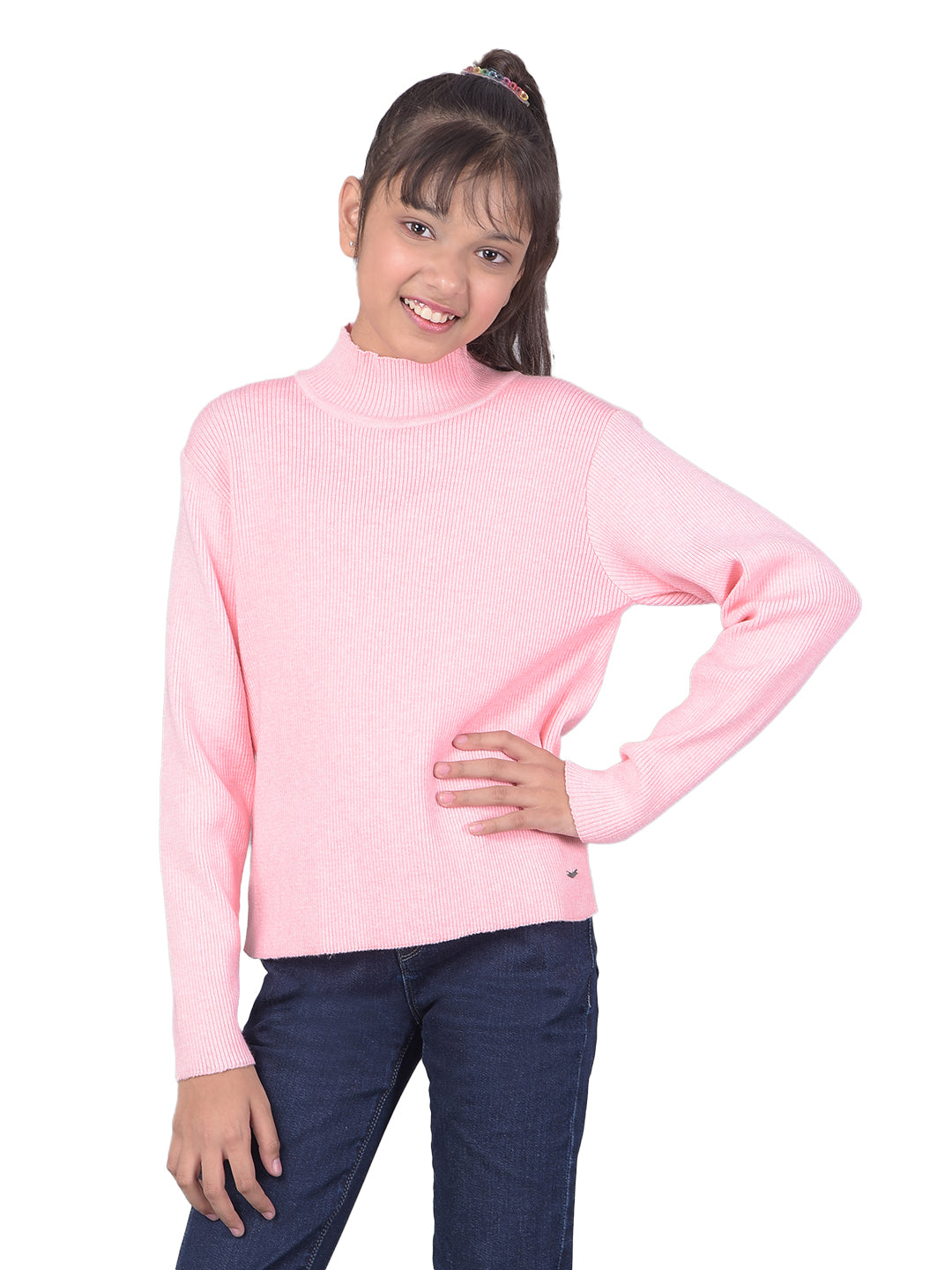 Pink Turtle-Neck Sweater-Girls Sweaters-Crimsoune Club