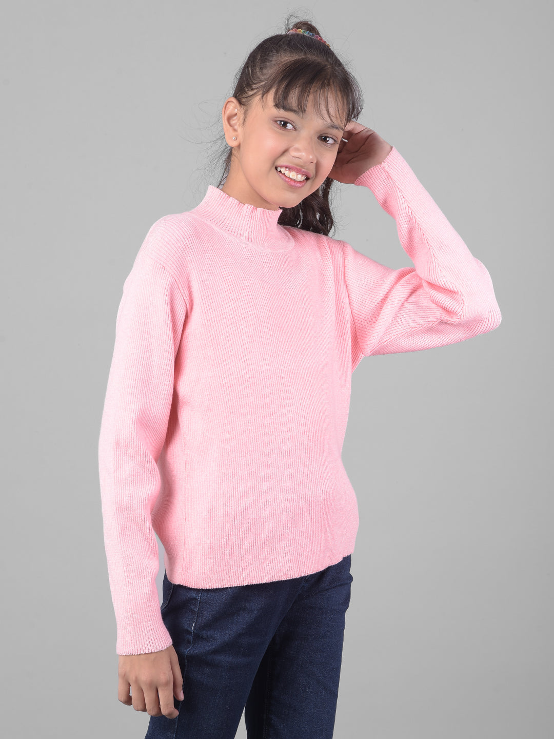 Pink Turtle-Neck Sweater-Girls Sweaters-Crimsoune Club