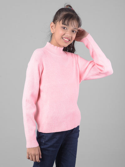 Pink Turtle-Neck Sweater-Girls Sweaters-Crimsoune Club