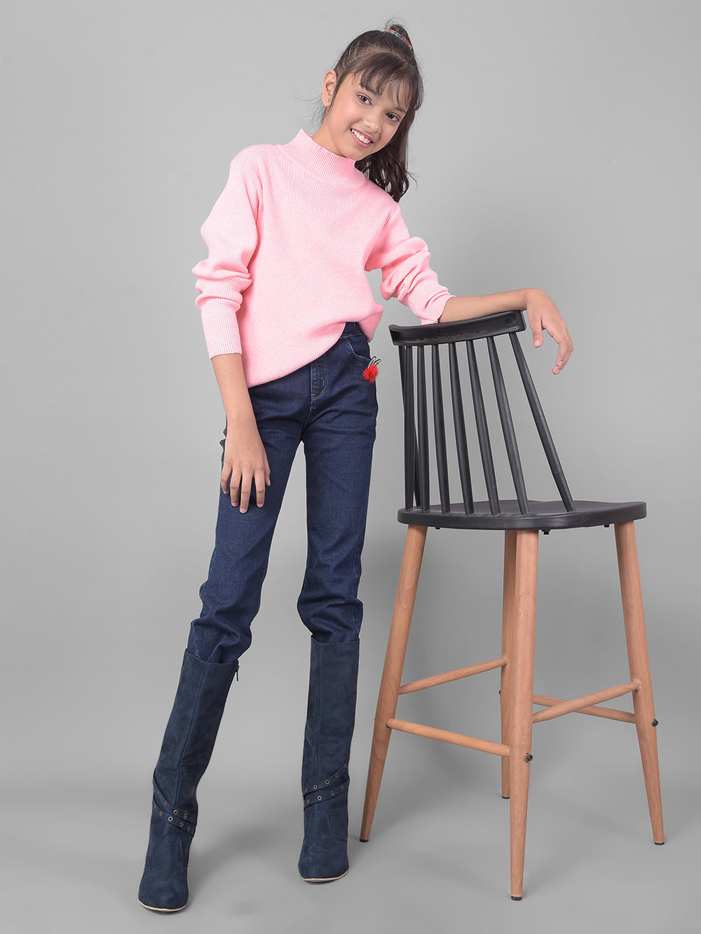 Pink Turtle-Neck Sweater-Girls Sweaters-Crimsoune Club