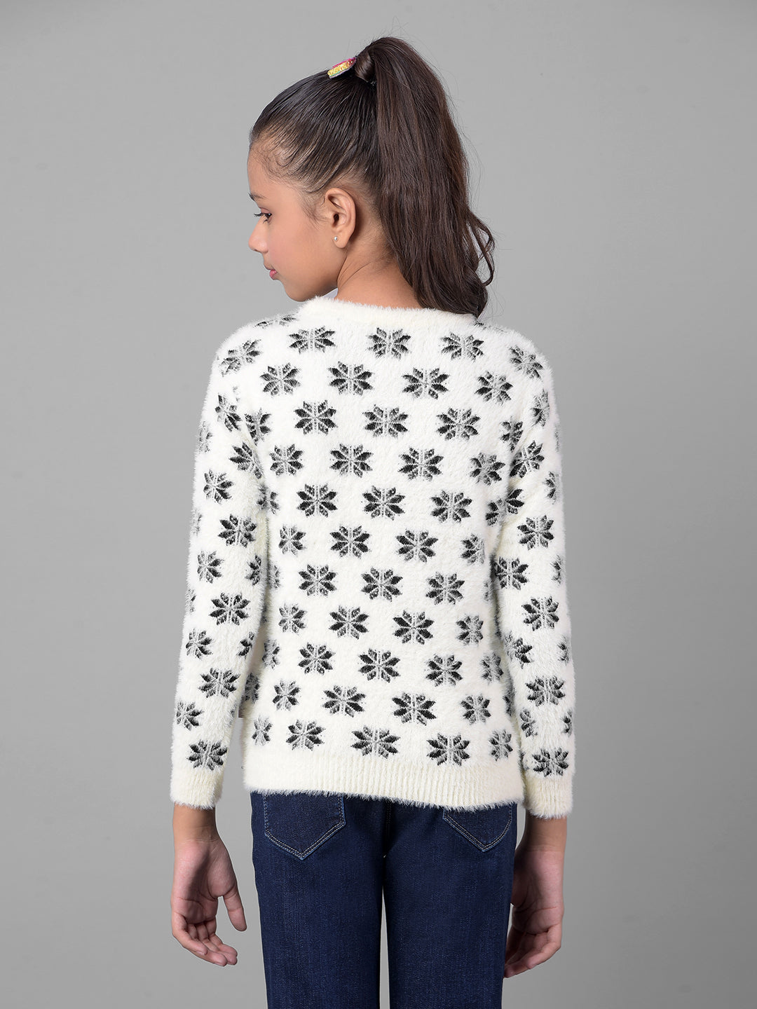 White Printed Sweater-Girls Sweaters-Crimsoune Club