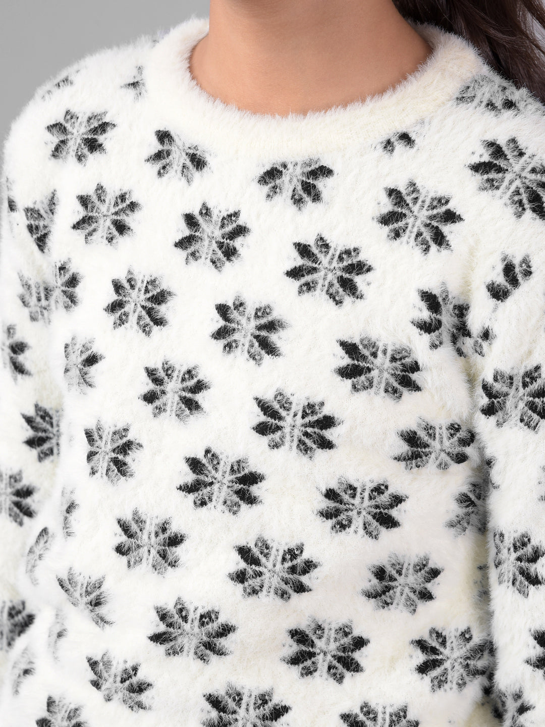 White Printed Sweater-Girls Sweaters-Crimsoune Club