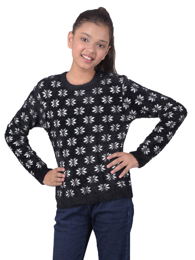 Black Printed Sweater-Girls Sweaters-Crimsoune Club