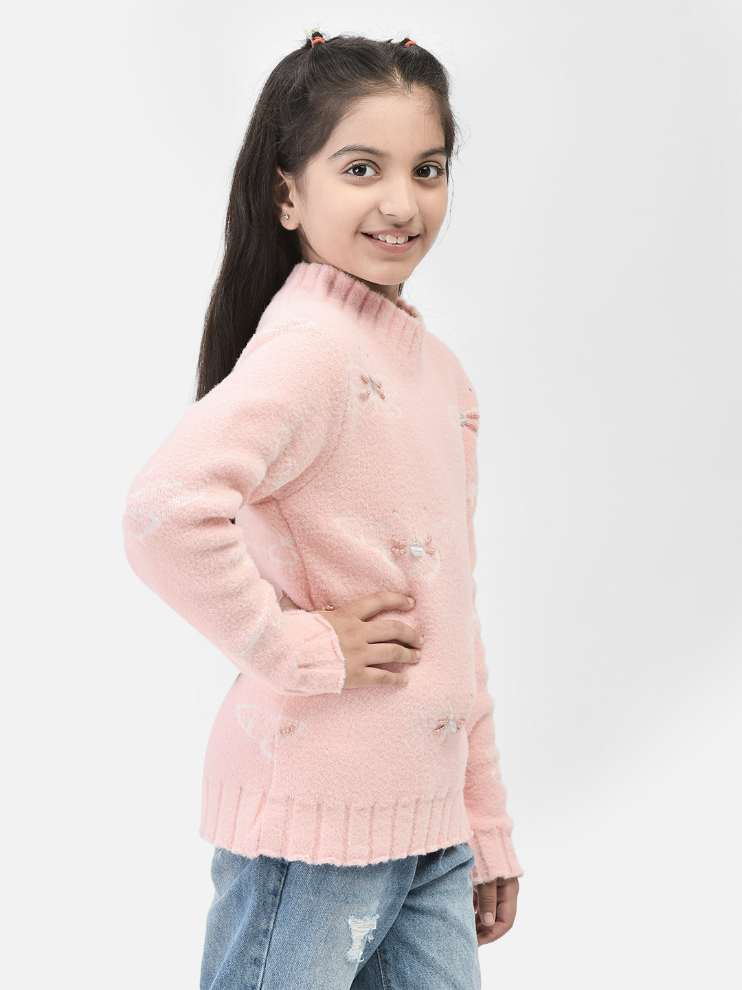 Peach Printed Sweater-Girls Sweaters-Crimsoune Club