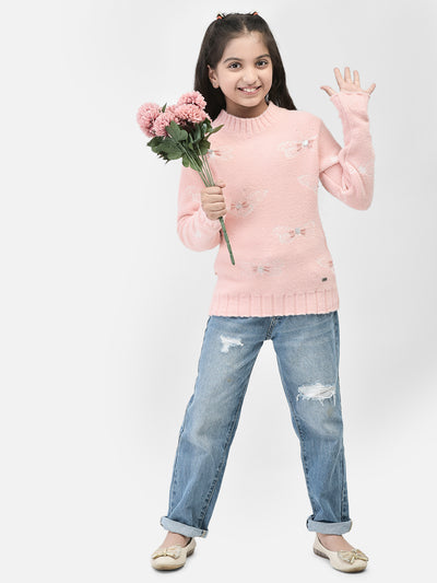 Peach Printed Sweater-Girls Sweaters-Crimsoune Club