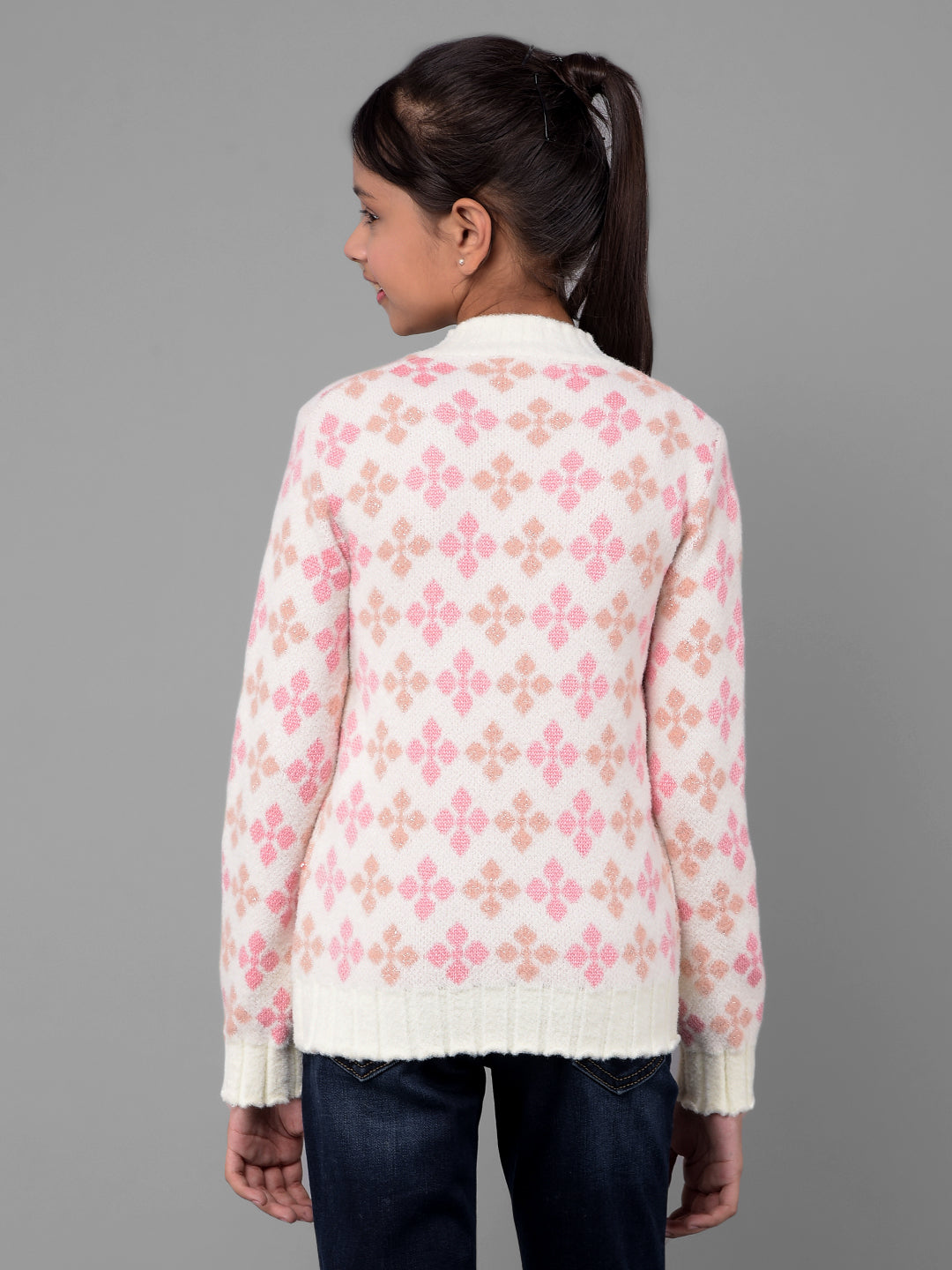 Off White Printed Sweater-Girls Sweaters-Crimsoune Club