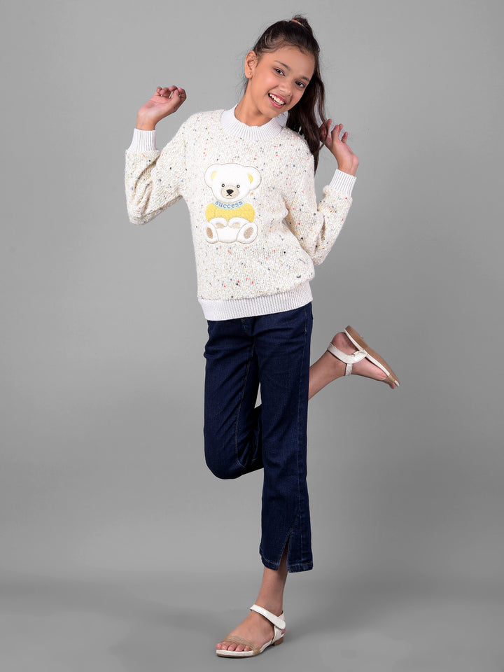 Off White Printed Sweater-Girls Sweaters-Crimsoune Club