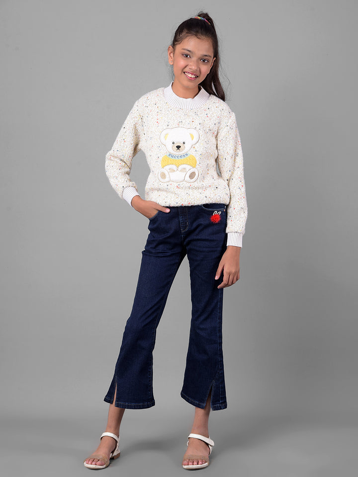 Off White Printed Sweater-Girls Sweaters-Crimsoune Club