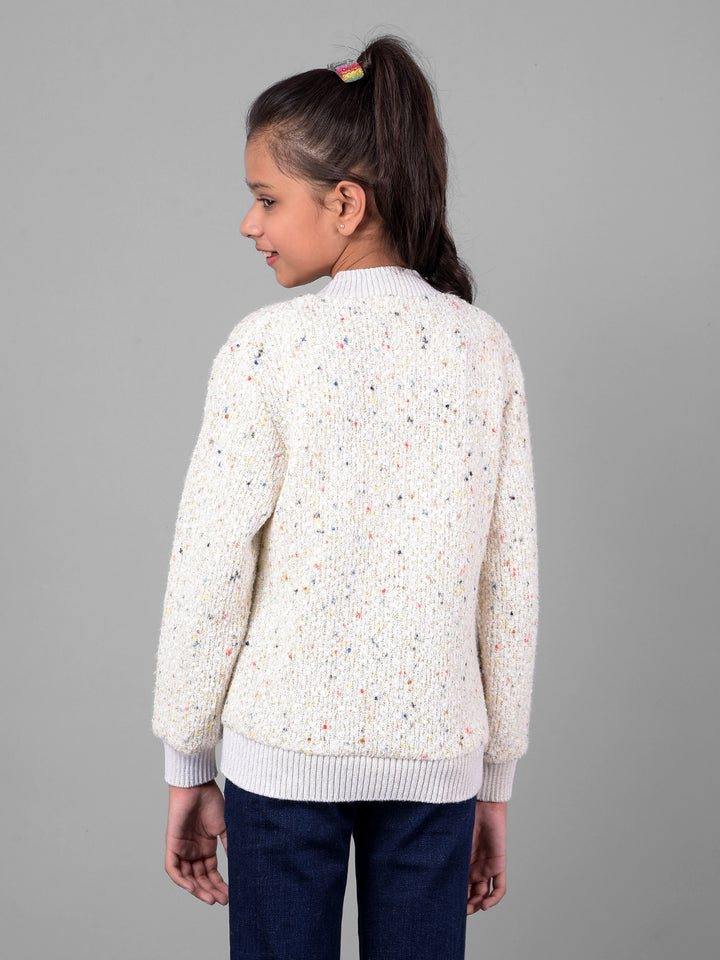 Off White Printed Sweater-Girls Sweaters-Crimsoune Club