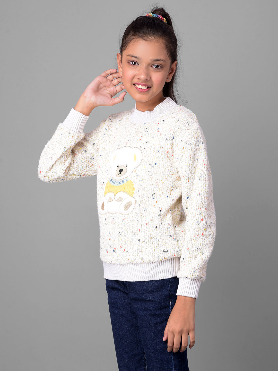 Off White Printed Sweater-Girls Sweaters-Crimsoune Club