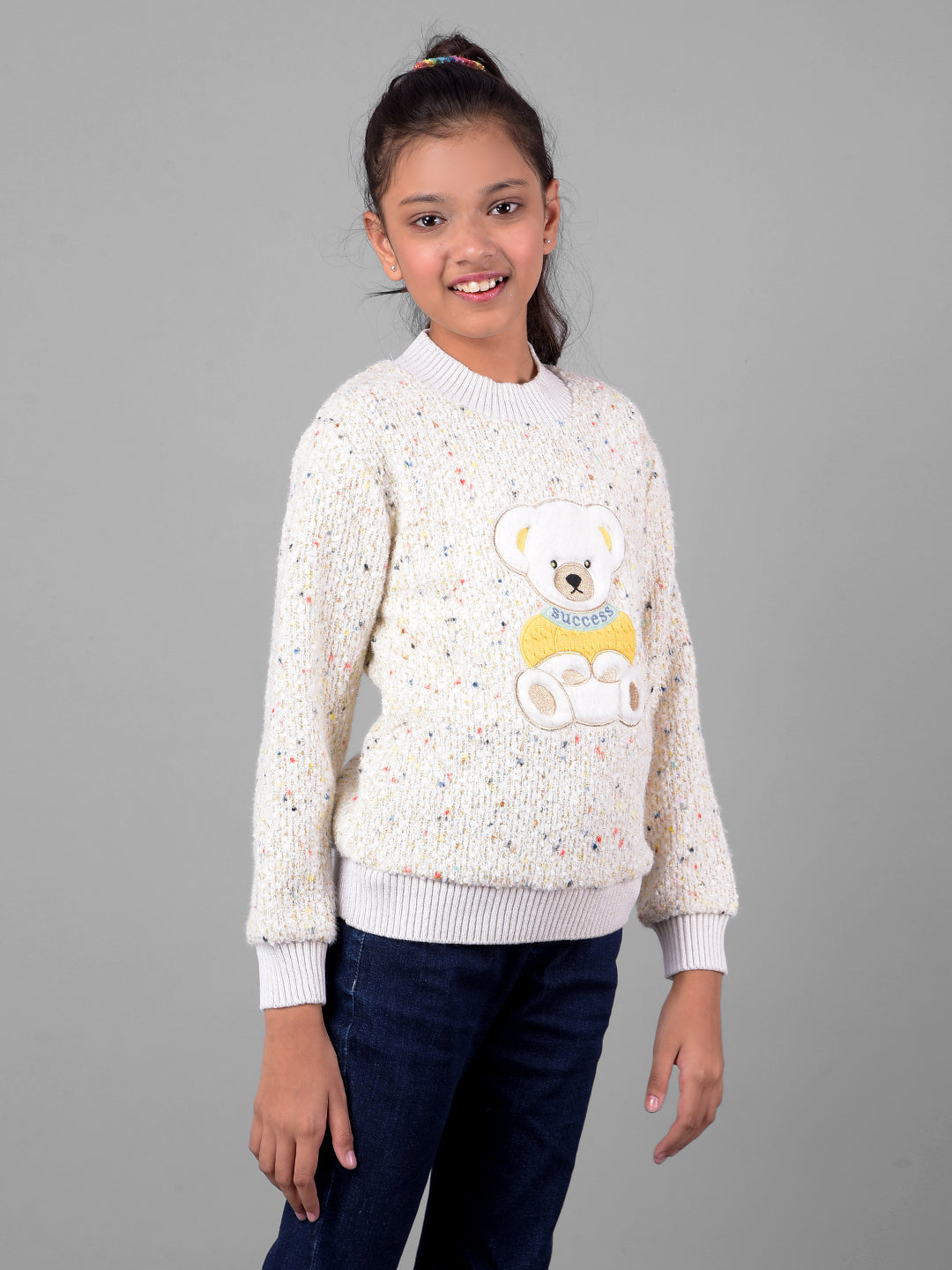 Off White Printed Sweater-Girls Sweaters-Crimsoune Club