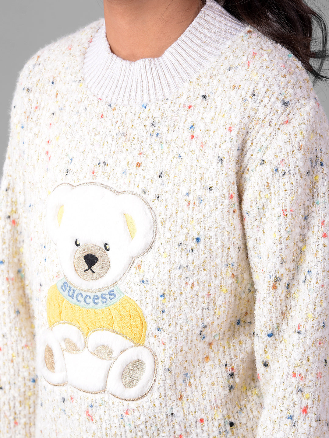 Off White Printed Sweater-Girls Sweaters-Crimsoune Club