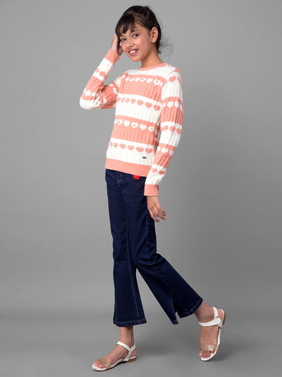 Peach Colorblocked Sweater-Girls Sweaters-Crimsoune Club