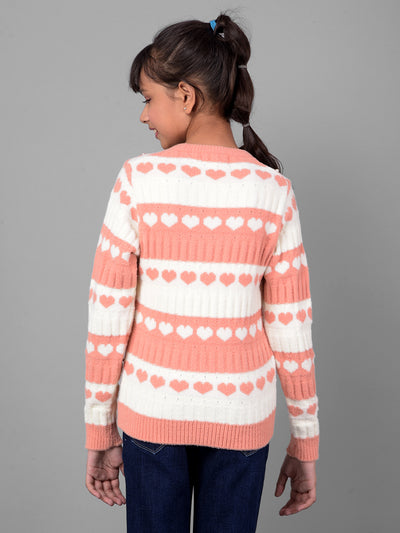 Peach Colorblocked Sweater-Girls Sweaters-Crimsoune Club