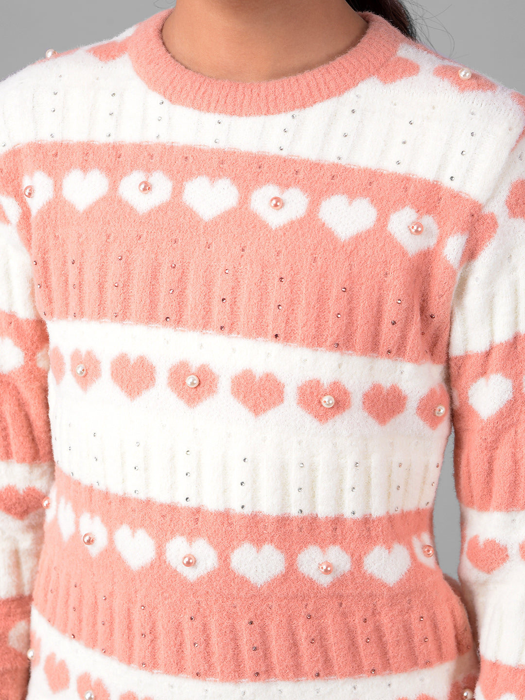 Peach Colorblocked Sweater-Girls Sweaters-Crimsoune Club