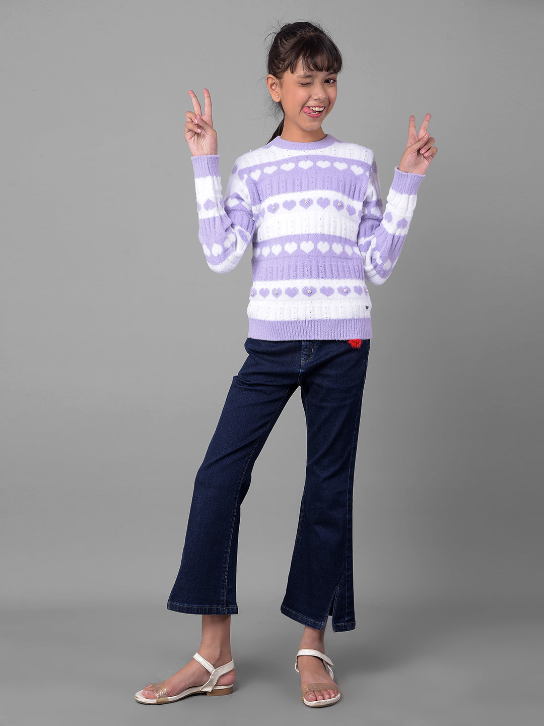 Purple Colorblocked Sweater-Girls Sweaters-Crimsoune Club