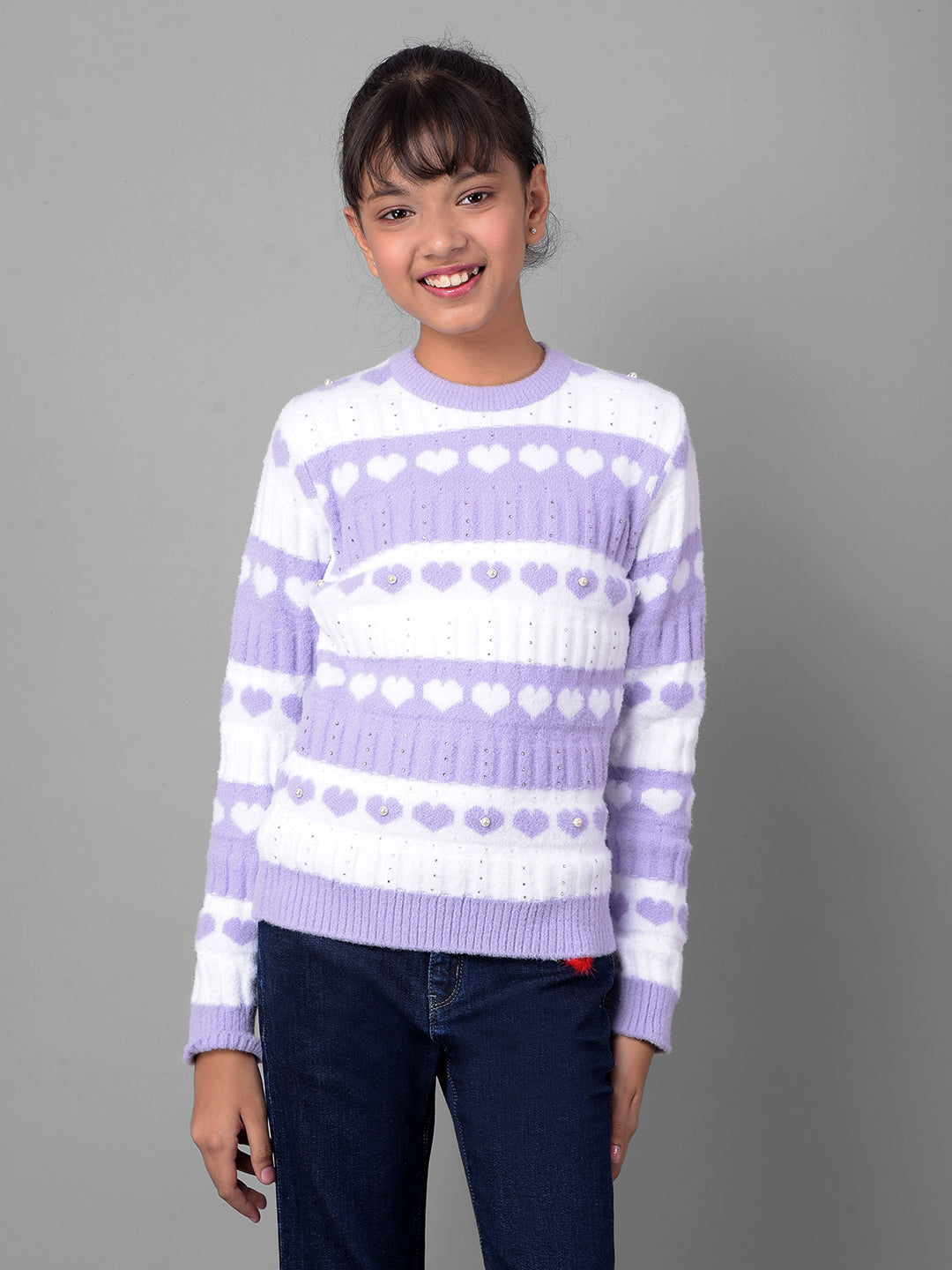 Purple Colorblocked Sweater-Girls Sweaters-Crimsoune Club