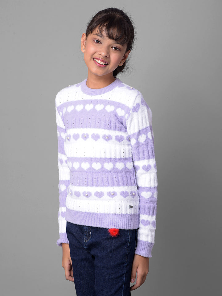 Purple Colorblocked Sweater-Girls Sweaters-Crimsoune Club