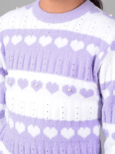 Purple Colorblocked Sweater-Girls Sweaters-Crimsoune Club