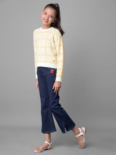 Beige Printed Sweater-Girls Sweaters-Crimsoune Club