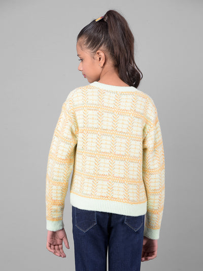 Beige Printed Sweater-Girls Sweaters-Crimsoune Club