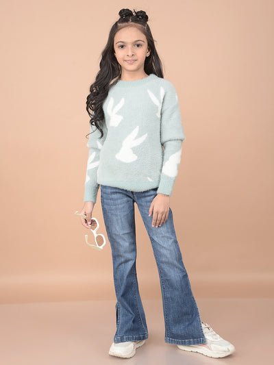 Green Jacquard 100% Nylon Sweater-Girls Sweaters-Crimsoune Club