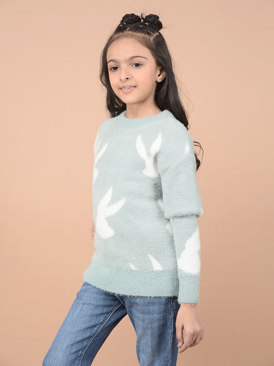 Green Jacquard 100% Nylon Sweater-Girls Sweaters-Crimsoune Club
