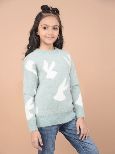 Green Jacquard 100% Nylon Sweater-Girls Sweaters-Crimsoune Club