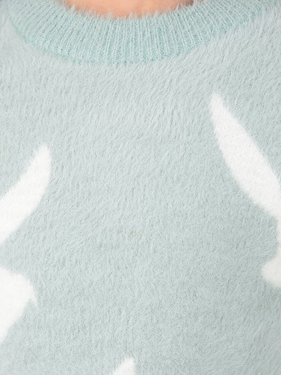 Green Jacquard 100% Nylon Sweater-Girls Sweaters-Crimsoune Club