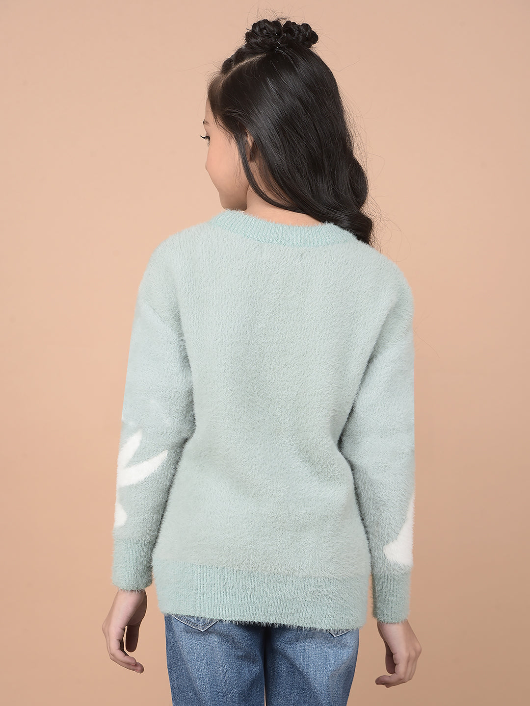 Green Jacquard 100% Nylon Sweater-Girls Sweaters-Crimsoune Club