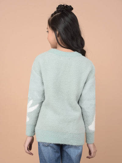 Green Jacquard 100% Nylon Sweater-Girls Sweaters-Crimsoune Club