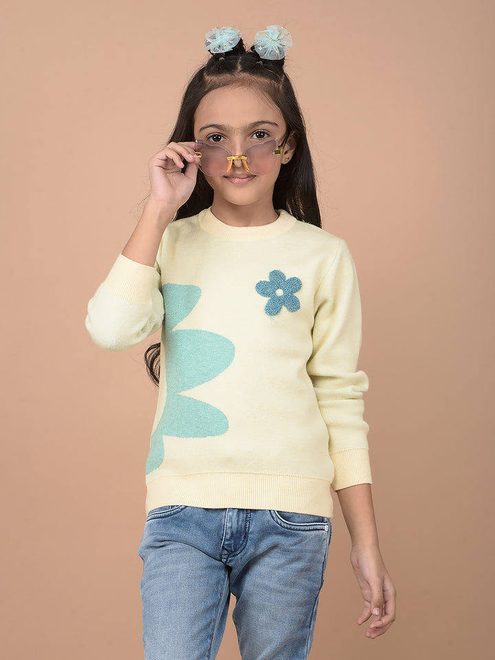 Cream Embroidered Sweater-Girls Sweaters-Crimsoune Club