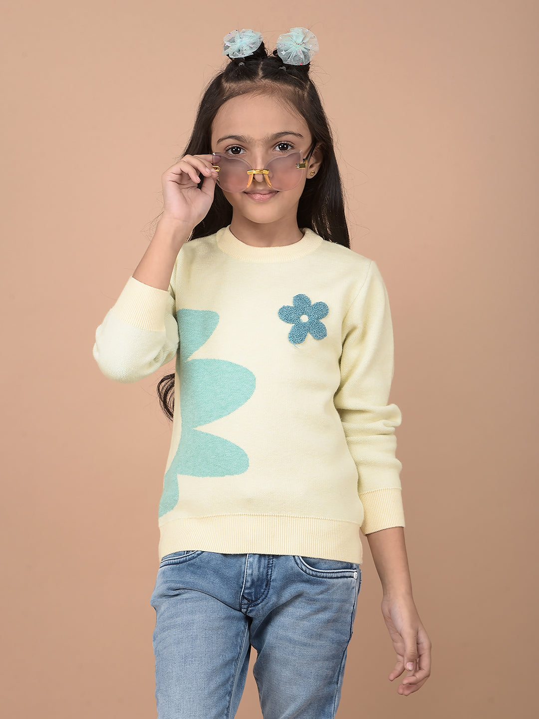 Cream Embroidered Sweater-Girls Sweaters-Crimsoune Club