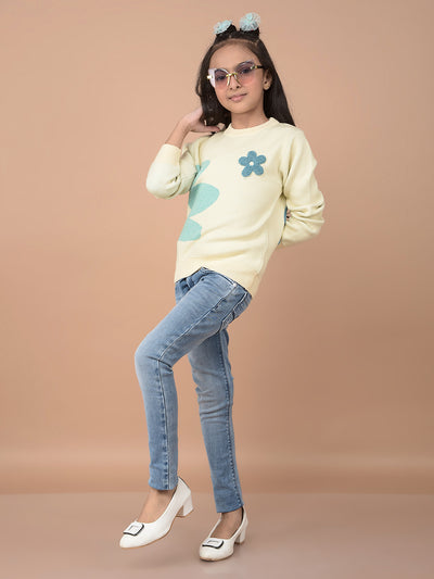 Cream Embroidered Sweater-Girls Sweaters-Crimsoune Club