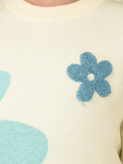 Cream Embroidered Sweater-Girls Sweaters-Crimsoune Club