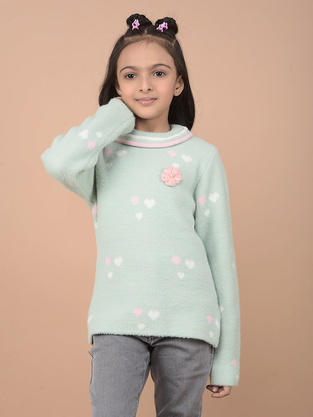Green Embellished Sweater-Girls Sweaters-Crimsoune Club