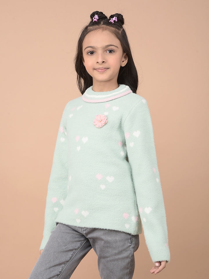 Green Embellished Sweater-Girls Sweaters-Crimsoune Club