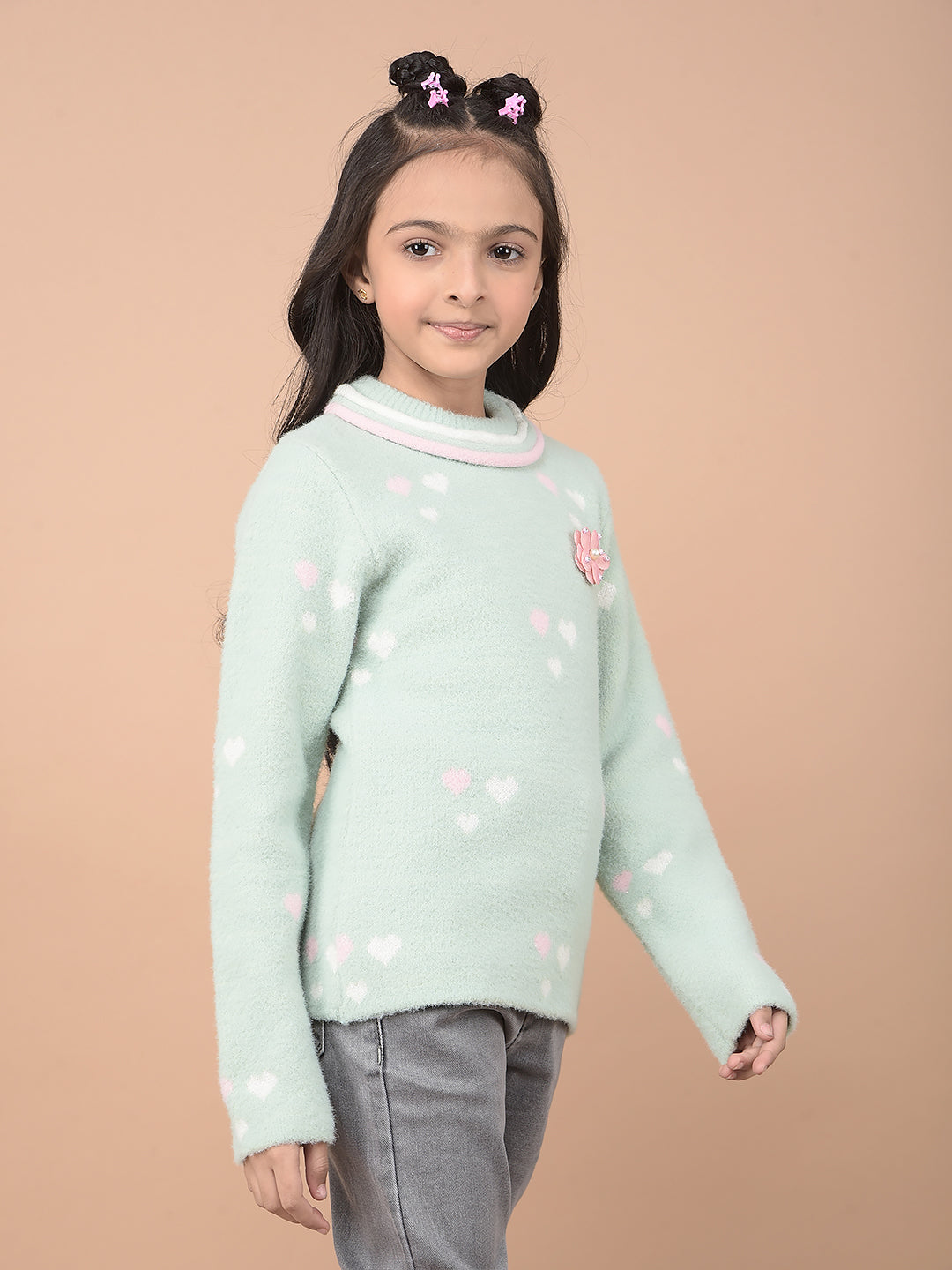 Green Embellished Sweater-Girls Sweaters-Crimsoune Club