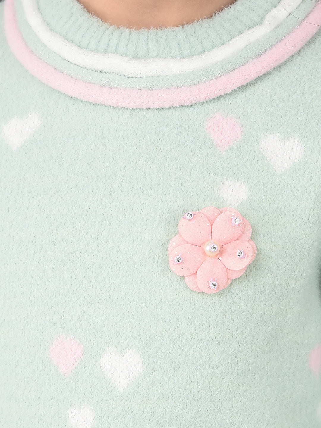 Green Embellished Sweater-Girls Sweaters-Crimsoune Club