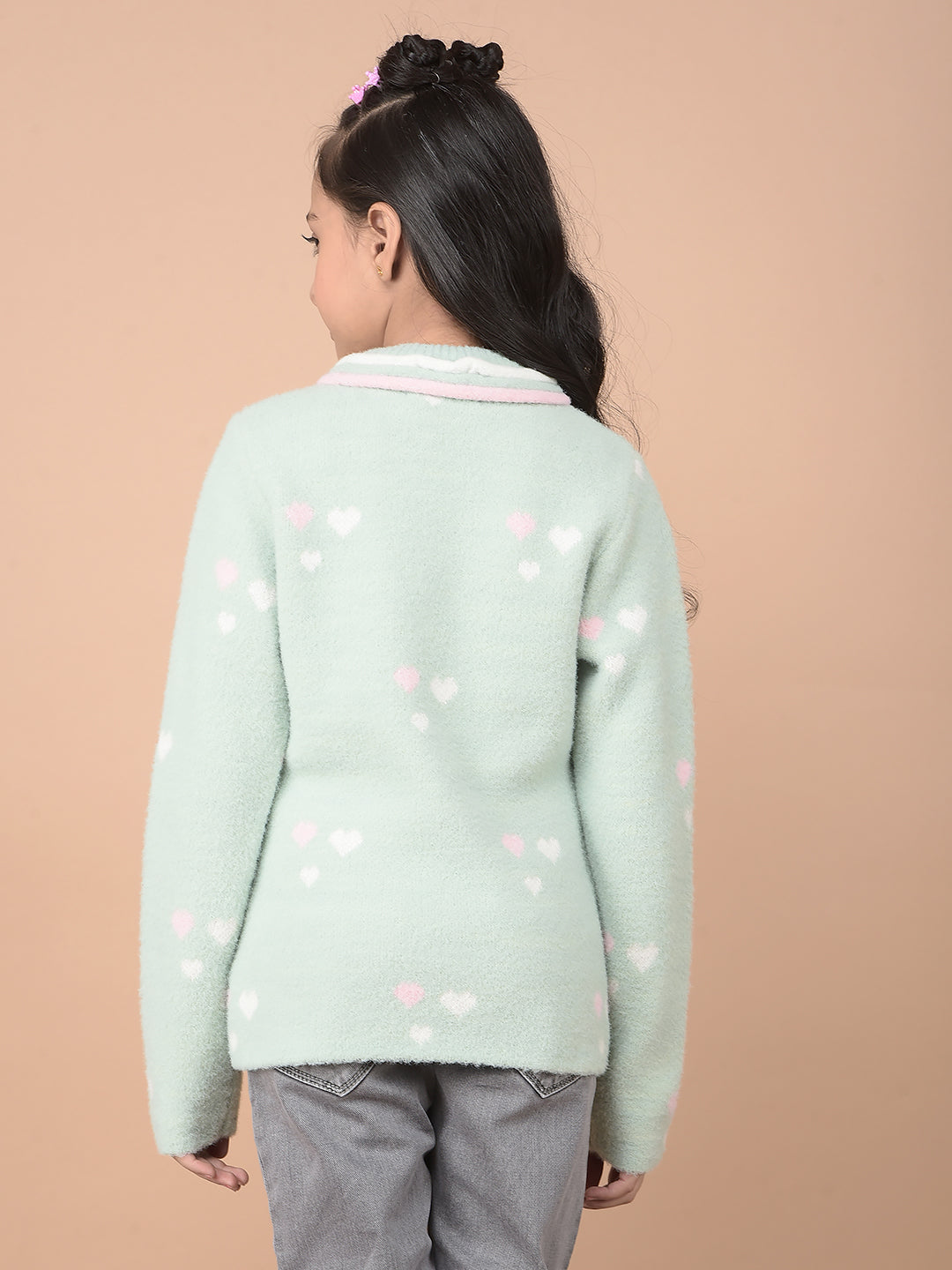 Green Embellished Sweater-Girls Sweaters-Crimsoune Club