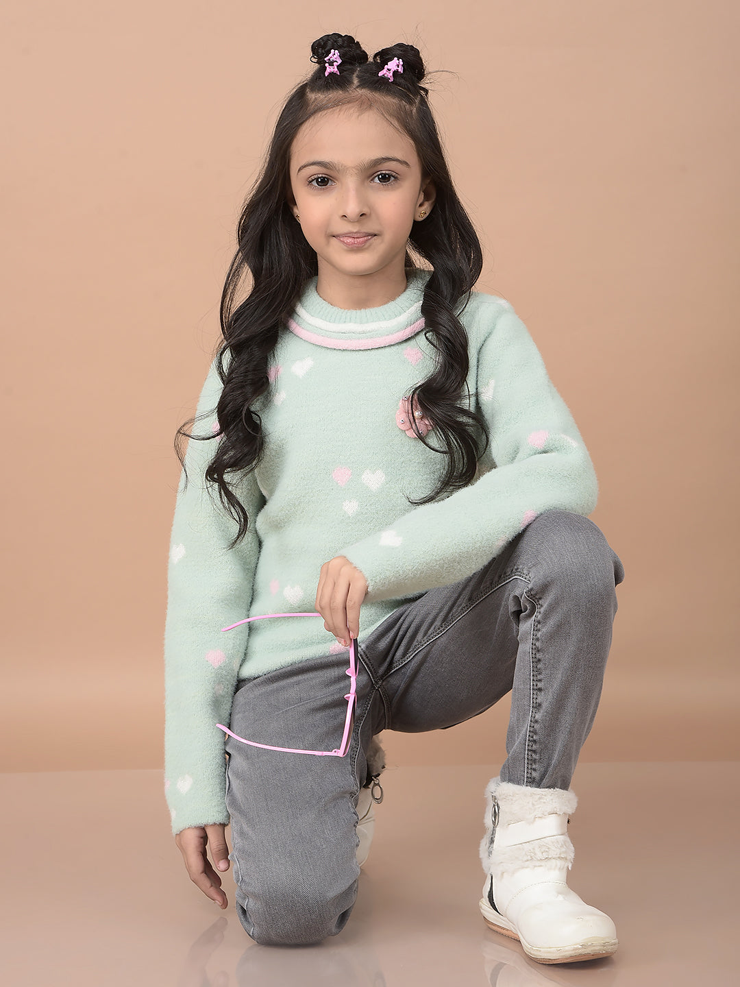 Green Embellished Sweater-Girls Sweaters-Crimsoune Club