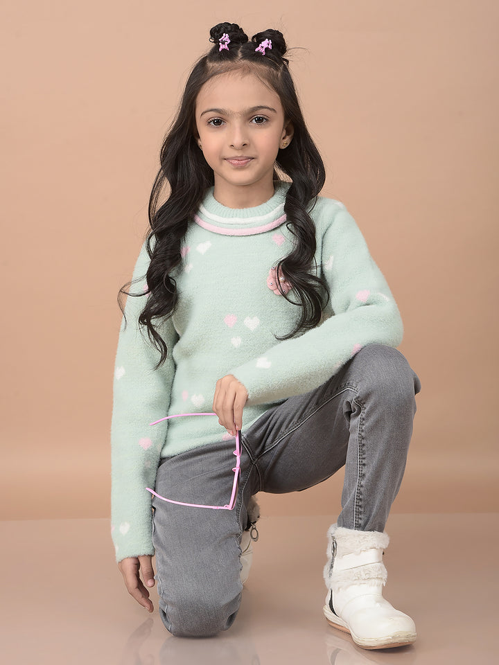 Green Embellished Sweater-Girls Sweaters-Crimsoune Club
