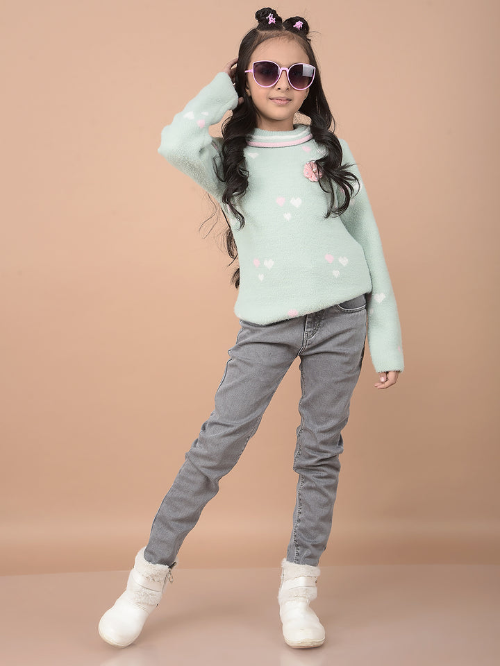 Green Embellished Sweater-Girls Sweaters-Crimsoune Club