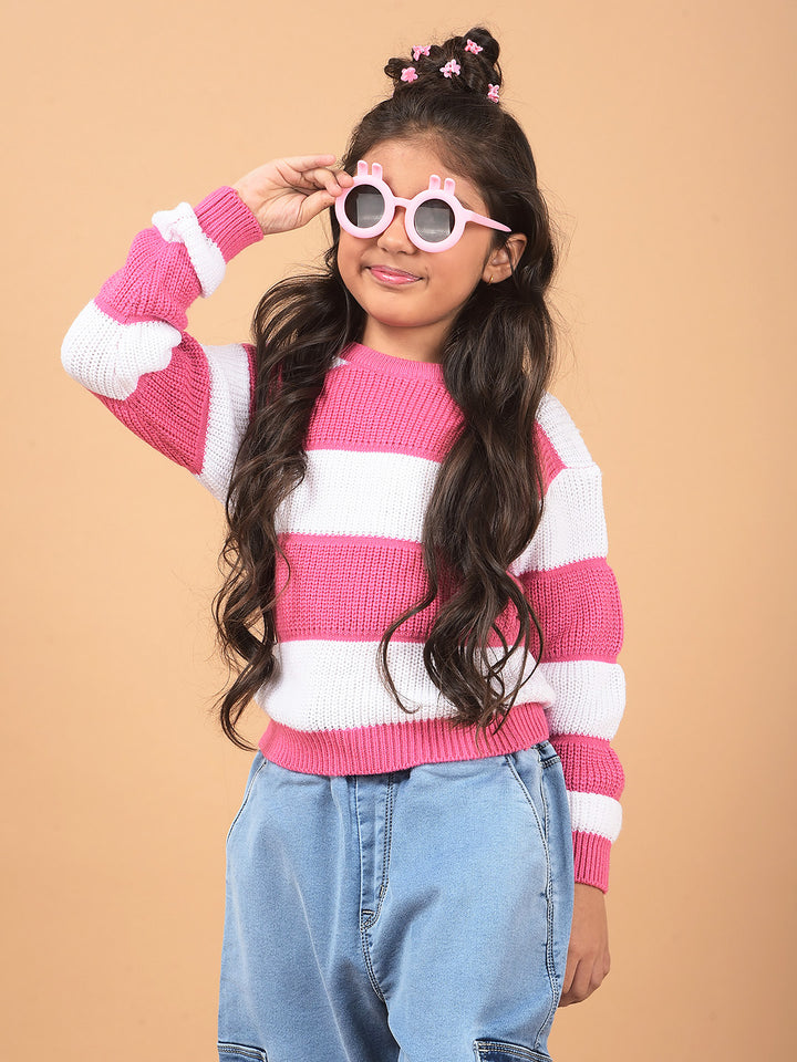 Pink 100% Acrylic Sweater-Girls Sweaters-Crimsoune Club