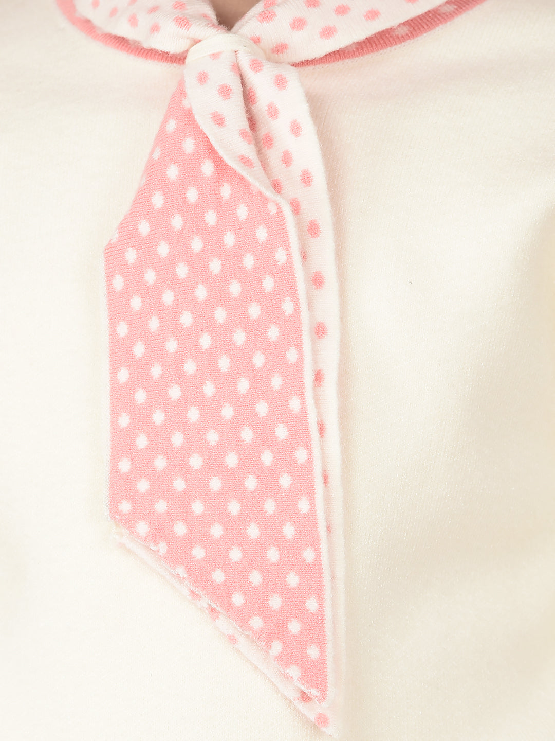 Cream 100% Cotton Tie-Up Neck Sweater-Girls Sweaters-Crimsoune Club