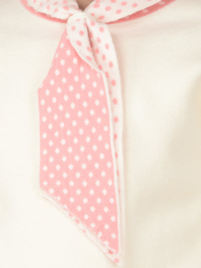 Cream 100% Cotton Tie-Up Neck Sweater-Girls Sweaters-Crimsoune Club
