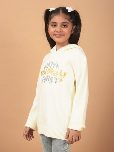Off White Embellished Hooded Neck Sweater-Girls Sweaters-Crimsoune Club