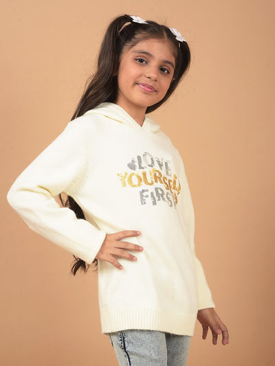Off White Embellished Hooded Neck Sweater-Girls Sweaters-Crimsoune Club