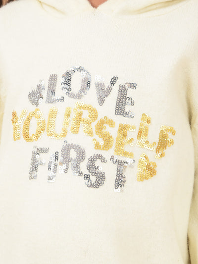 Off White Embellished Hooded Neck Sweater-Girls Sweaters-Crimsoune Club